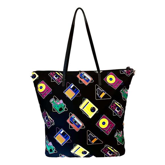 Prada Cassette Print Black Nylon Convertible Shopping Tote - Picture 4 of 6